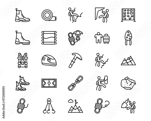Rock Climbing Line Vector Icons