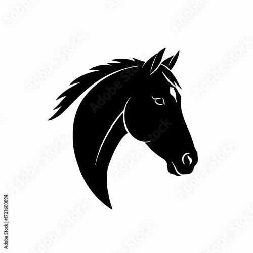 Black Horse Head Silhouette Profile Graphic Illustration Facing Right