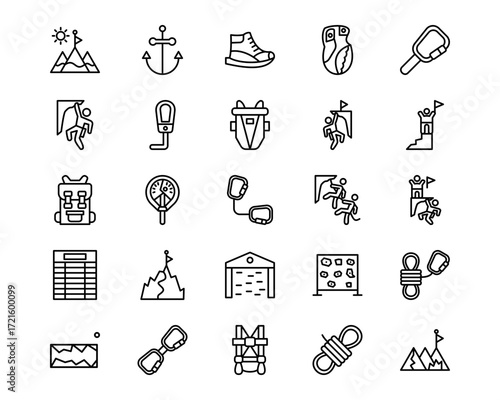 Rock Climbing Line Vector Icons