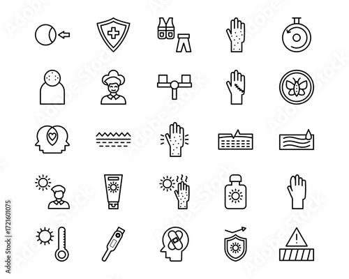 Skin Burns Line Vector Icons