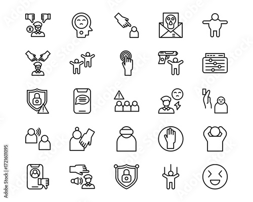 Bullying in Society Line Vector Icons