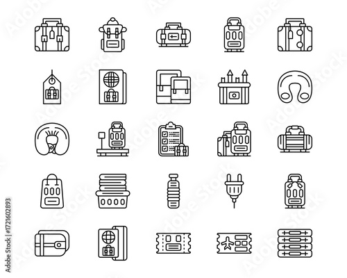 Travel Packaging Line Vector Icons