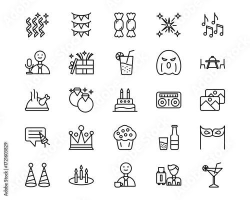 Party and Celebration Line Vector Icons