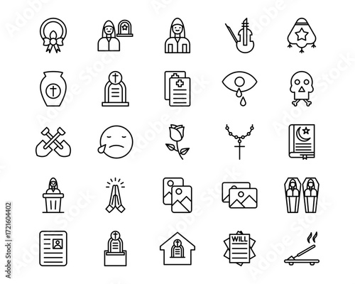 Funeral Line Vector Icons
