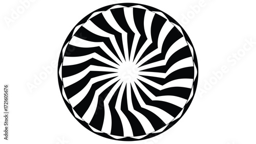 Black and white optical illusion of a swirling vortex within an oval shape on a white background spiral