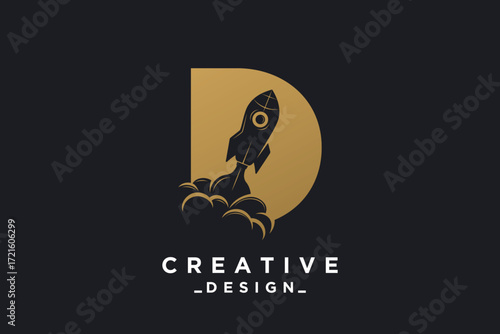 Rocket with letter D unique logo design Premium Vector