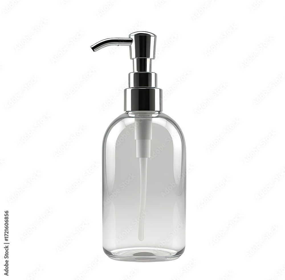 Obraz premium Clear plastic pump bottle, studio shot, white background, packaging mockup