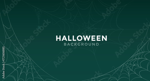 Halloween background in green tones featuring spider webs and a festive spooky feel. Perfect vector illustration for greeting cards, trick or treat designs, clipart, templates, and October holidays.