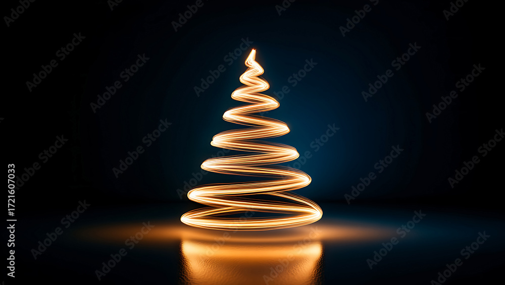 Fototapeta premium Abstract Christmas Tree Light Painting on Dark Background Festive Holiday Season Concept