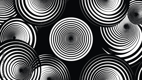 Black and White Swirling Spiral Circles Abstract Pattern vector illustration