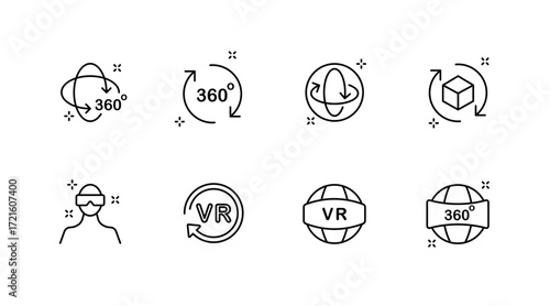 Virtual reality outline icons set – linear, vr, augmented reality design elements