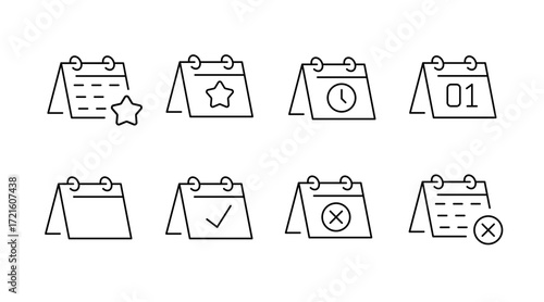 Calendar and schedule outline icons set – linear, planner and event management symbols