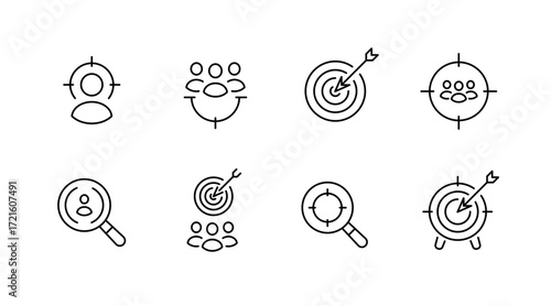 Target and audience outline icons set – linear, marketing and business symbols