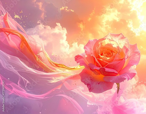 Beautiful Rose in a Dreamlike Floral Setting.