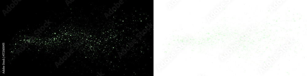Obraz premium Abstract green glitter overlay on black and white backgrounds, creating a dynamic visual effect, ideal for design projects and creative applications with copy space