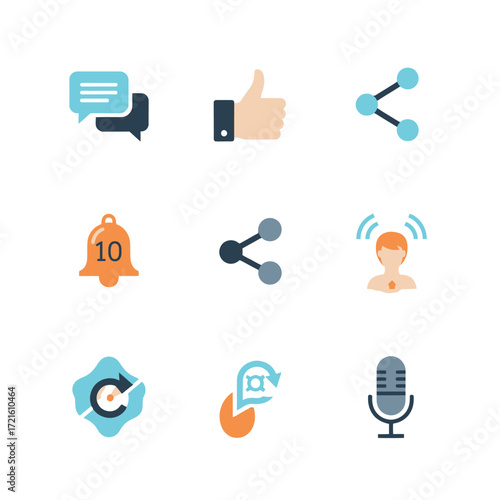 Collection of various social media icons representing communication and interaction.