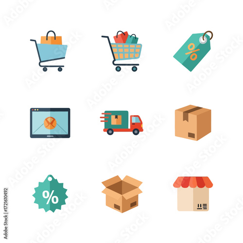 E-commerce and online shopping icons set for digital retail.