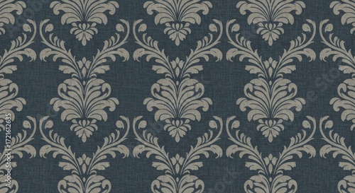 Wallpaper Mural Intricate damask pattern on a dark blue textured background, evoking a classic and elegant aesthetic Torontodigital.ca