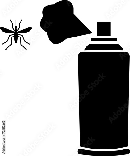 Mosquito with Spray Icon , Insect Control, Repellent, Pest Protection, Health, Safety, Bug Spray, Malaria Prevention, and Hygiene Symbols in Modern Vector Style, Malaria Danger Warning Signal