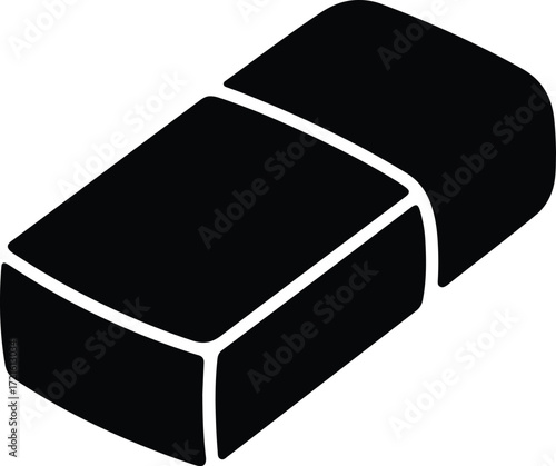 Black silhouette of a rectangular eraser with a rounded end on a white background rubber stationery