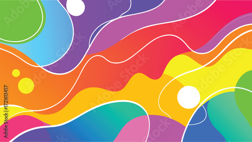 Colorful Abstract Wavy Shapes with White Outlines and Circles background