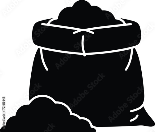 Black Silhouette of a Sacks of Soil with Spilled Dirt sack of soil bag of dirt