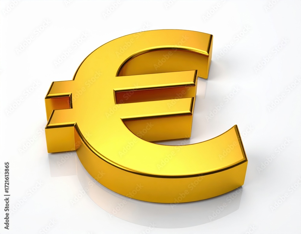 Obraz premium Glossy gold euro symbol on white background reflecting financial prosperity