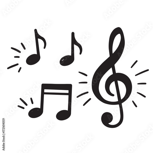 Music note icon in flat style on white isolated background.