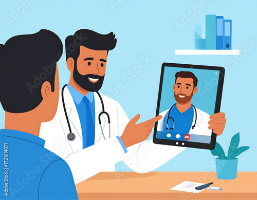 Doctor conducting a video consultation with a patient.