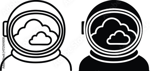 Cloud astronaut icon, space exploration symbol, futuristic technology concept