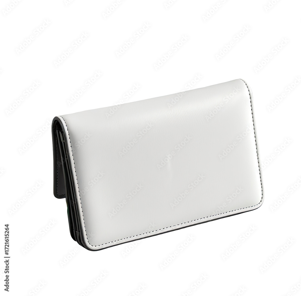Fototapeta premium White leather clutch bag, studio shot, plain background, mockup