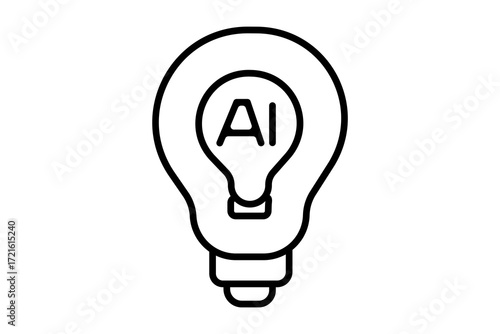 This image shows a minimalist line art of a light bulb with the letters "AI" inside it. The design symbolizes innovation, intelligence, and technology powered by artificial intelligence