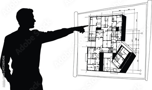 Architect presenting detailed blueprint for modern building project with keen focus and precision