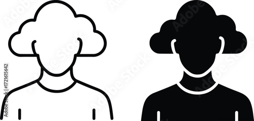 Cloud head icon, human thinking symbol, digital imagination concept