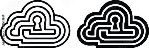 Cloud security keyhole icon, data protection symbol, cybersecurity network concept