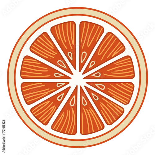 Slice of grapefruit or orange with segments and seeds Keywords: grapefruit, orange, citrus