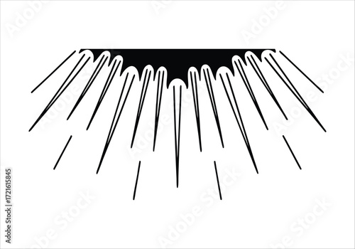 Abstract radiating lines pattern originating from a solid black rectangle forming an artistic sunburst effect