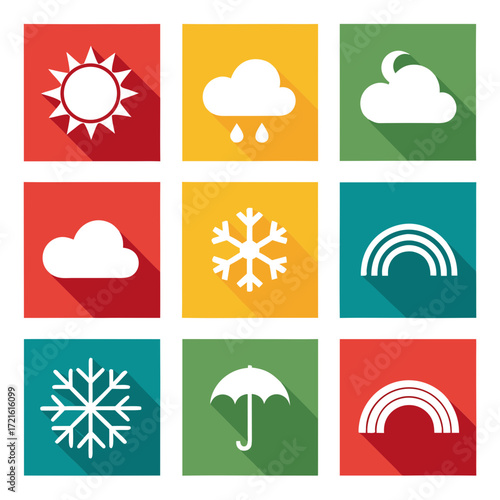 Weather Icons Collection Flat Design rain thunderstorm