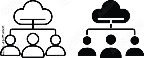 Cloud network with connected people icon, team collaboration symbol, cloud computing concept