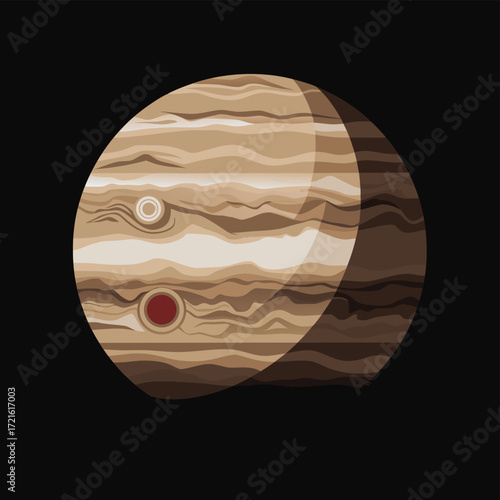 Stylized illustration of the planet jupiter with great red spot