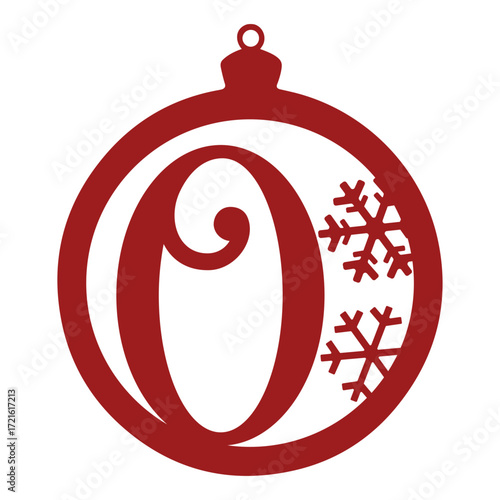 Ornament with letter o and snowflake cutouts in red for christmas holiday season decoration vector art