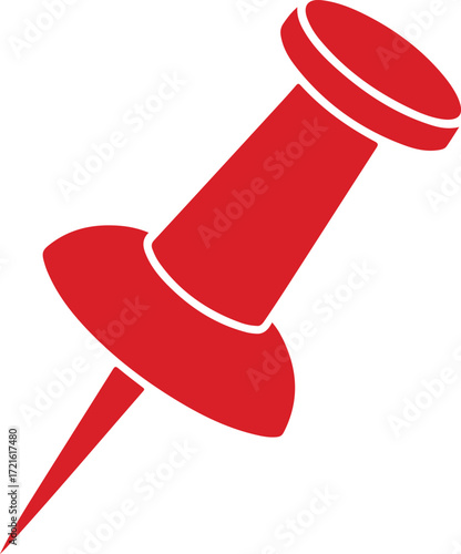 Red thumbtack or pushpin with a pointed metal pin and a flat circular head on a white background stationery