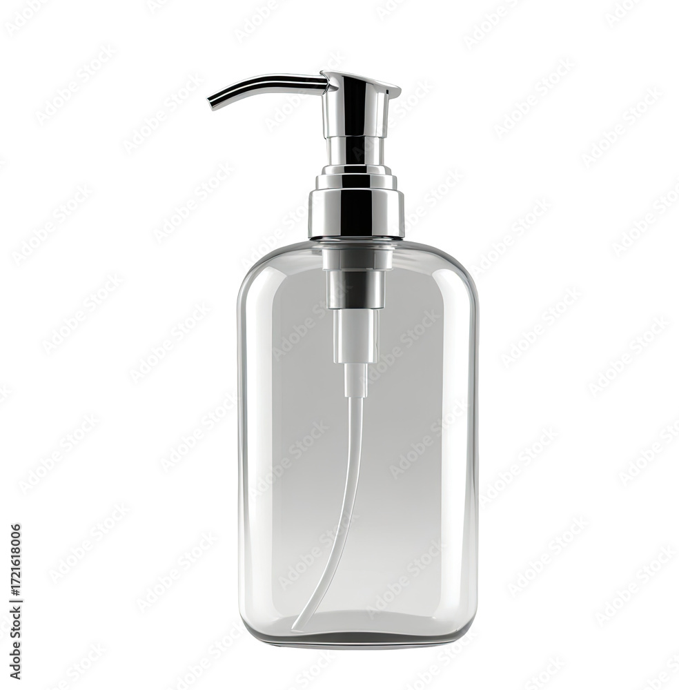 Obraz premium Clear plastic pump bottle, studio shot, isolated, hygiene, packaging