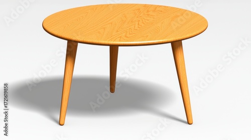 Light Brown Round Wooden Coffee Table with Three Tapered Legs