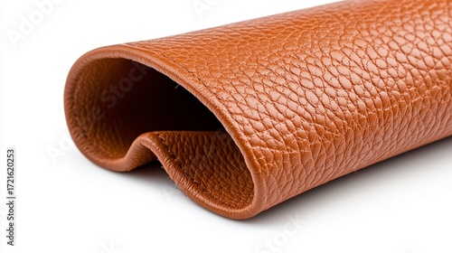 Light Brown Textured Leather Roll on White Background