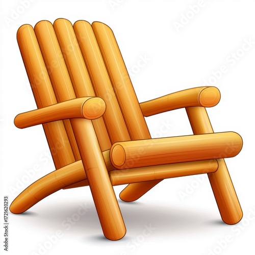 Light Brown Wooden Adirondack Chair on White Background