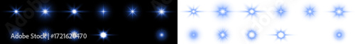 Blue light starburst overlay on black and white backgrounds, creating a dynamic visual effect for creative projects, enhancing design with vibrant illumination and artistic flair