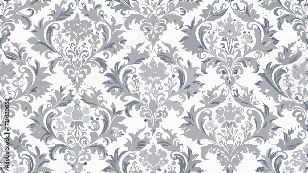 Fototapeta premium Elegant grey damask pattern on a white background seamless wallpaper design vector illustration