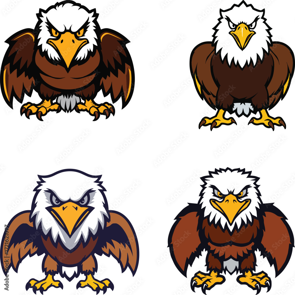 Fototapeta premium Fierce Bald Eagle Cartoon Style Vector Illustration,