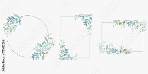 Watercolor green leaves frame collection